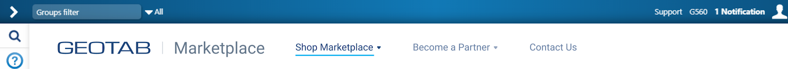 Geotab Marketplace nav bar